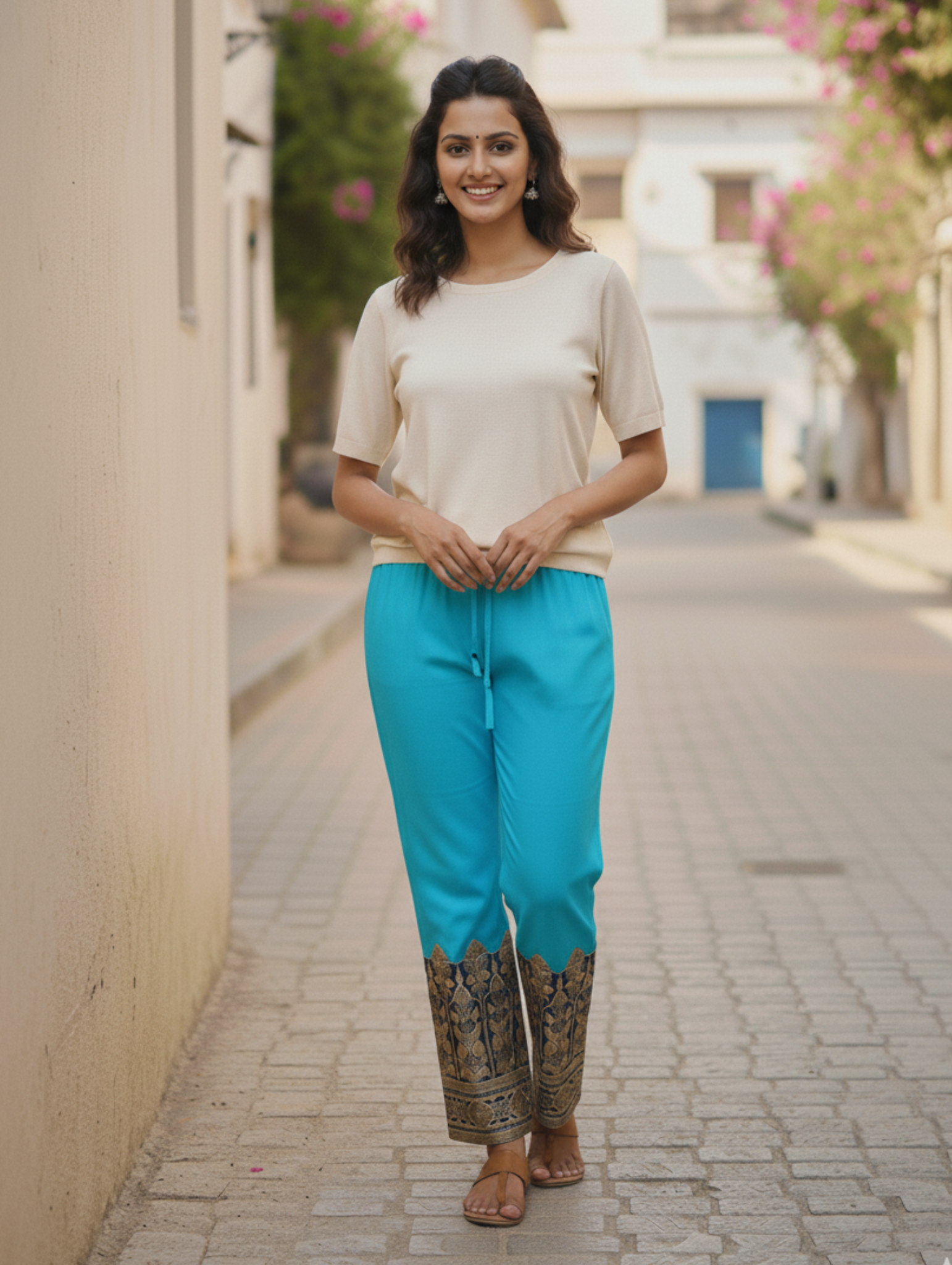 Pantalón Palazzo Étnico Esmeralda - Estilo y Confort Bordado