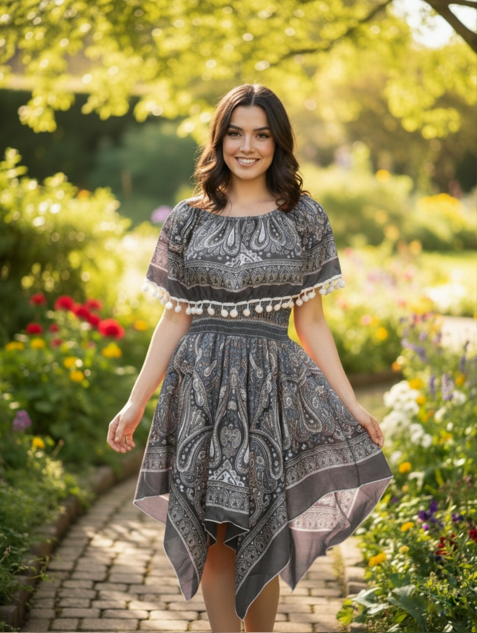 Vestido Étnicos con Hombros Descubiertos