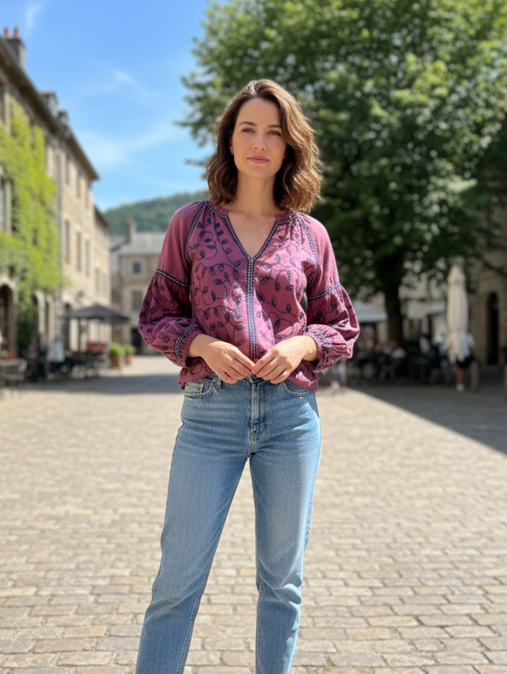 Blusa Bordada Estilo Bohemio con Manga Abullonada