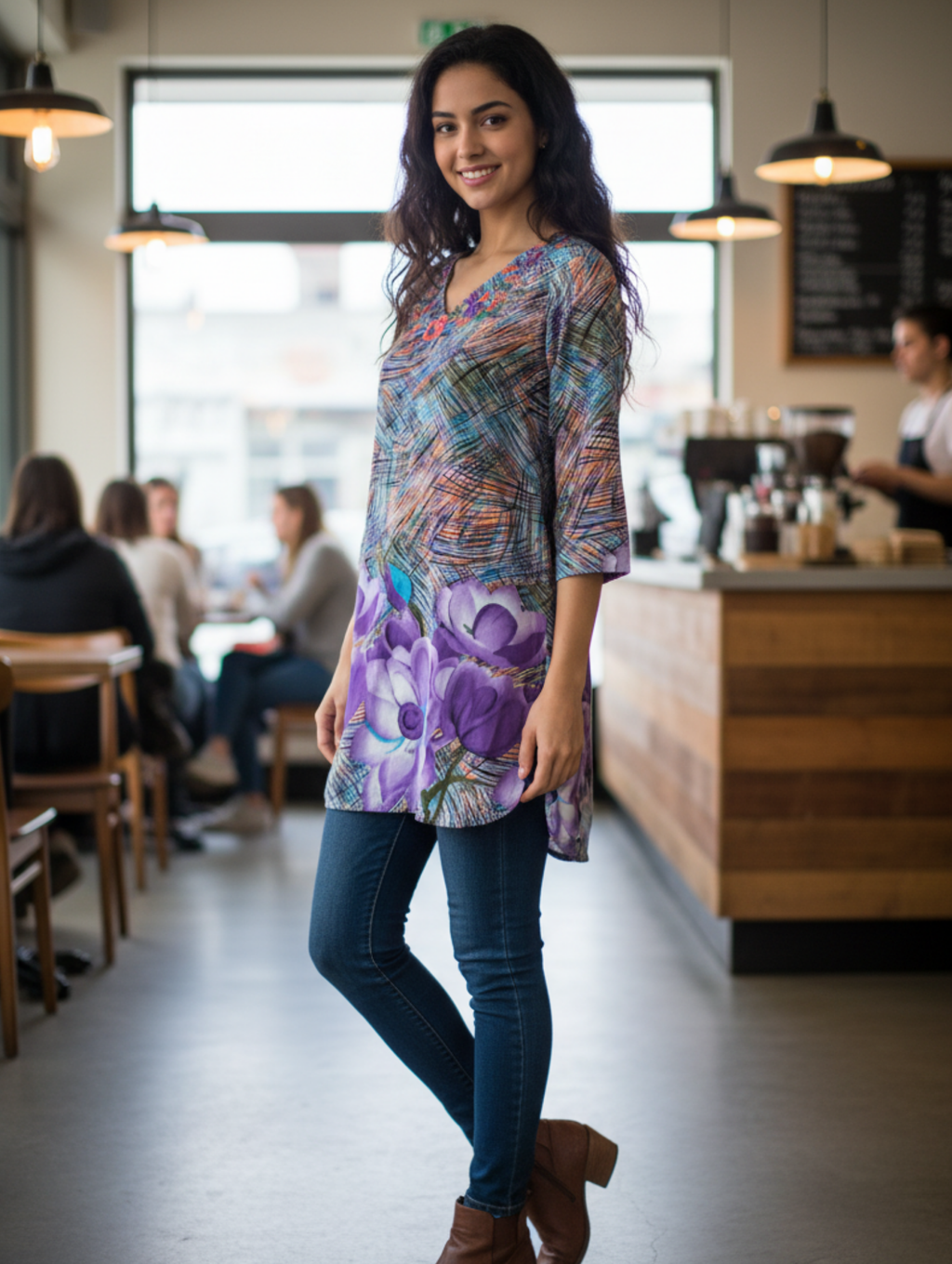 Blusa Túnica Estampada con Diseño Floral