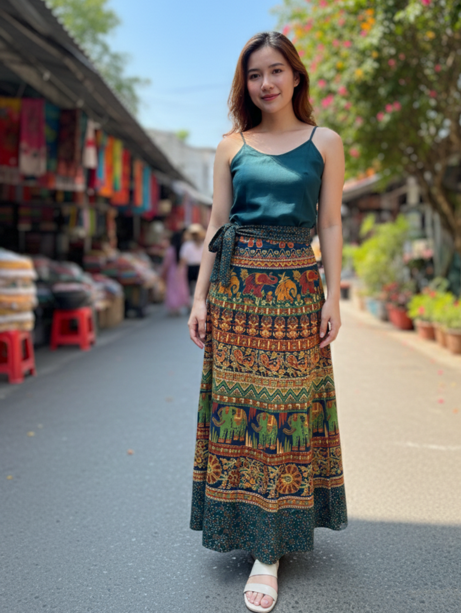 Falda envolvente con estampado de elefante