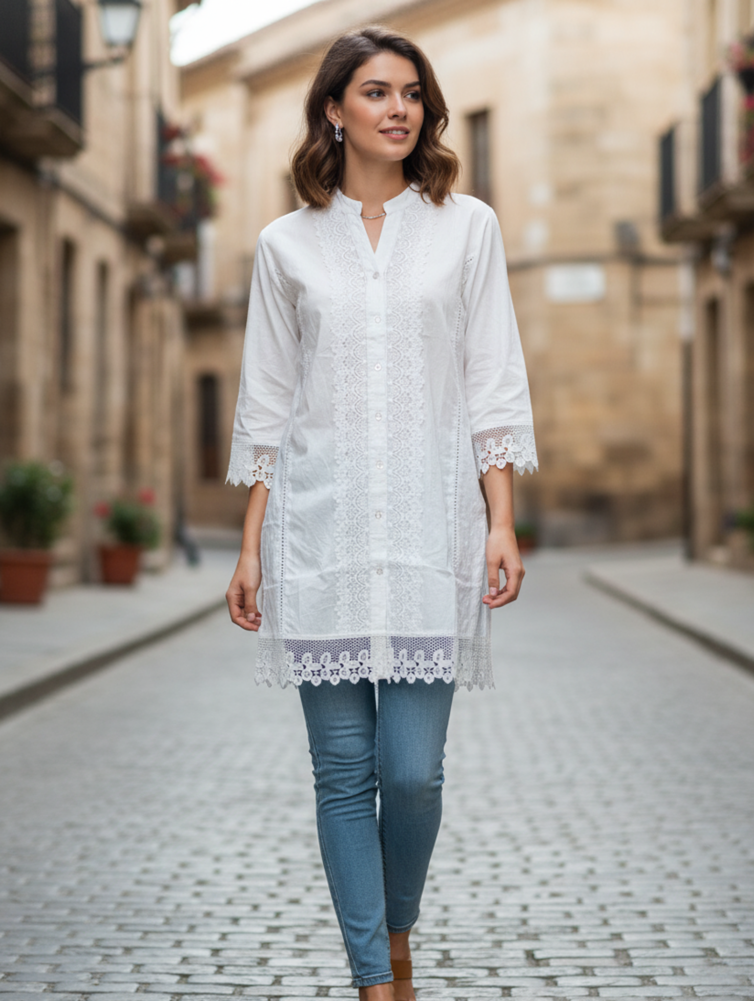 Blusa de Encaje y Algodón