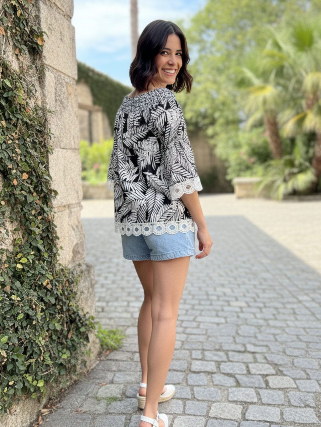 Blusa Campesino 'Exotic Breeze': Estampado Tropical