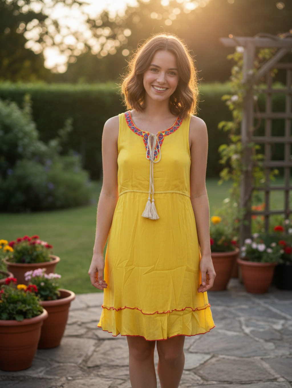 Vestido Corto Casual con Bordado Étnico