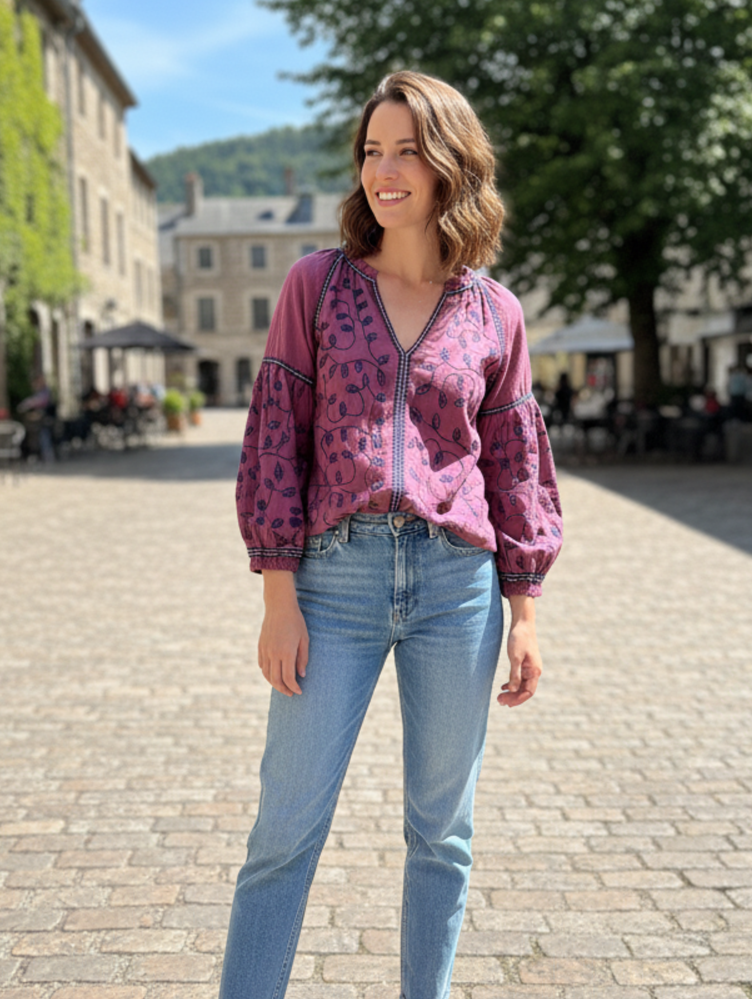 Blusa Bordada Estilo Bohemio con Manga Abullonada