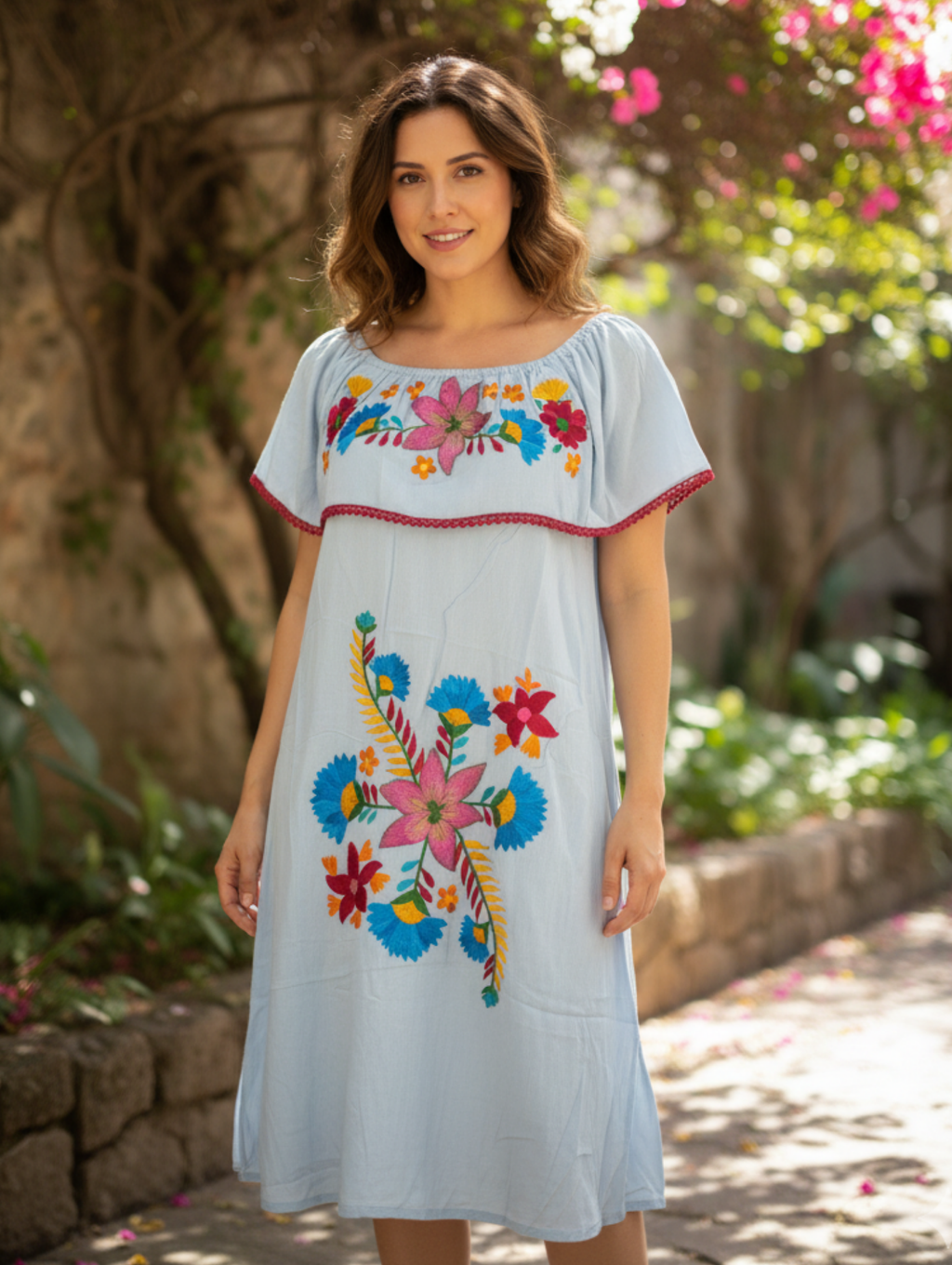 Vestido Campesino con Bordado Floral Exclusivo Paquete de 10 PCs
