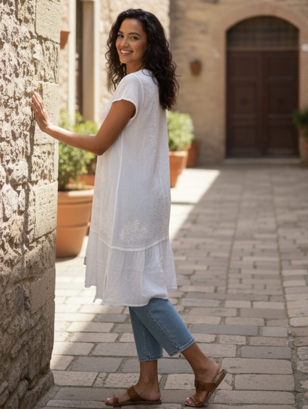 Vestido de Algodón con Bordado Floral