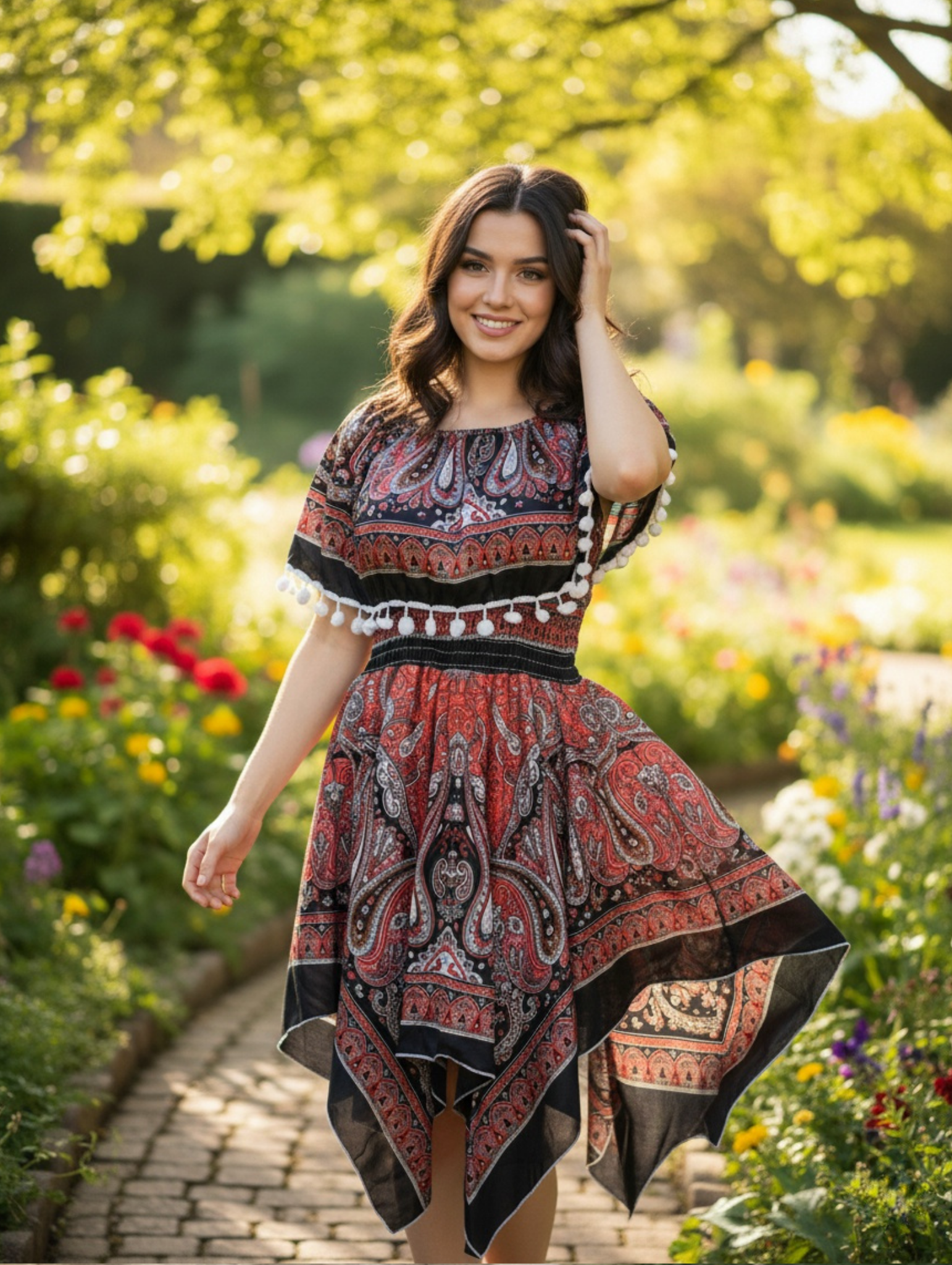 Vestido Étnicos con Hombros Descubiertos