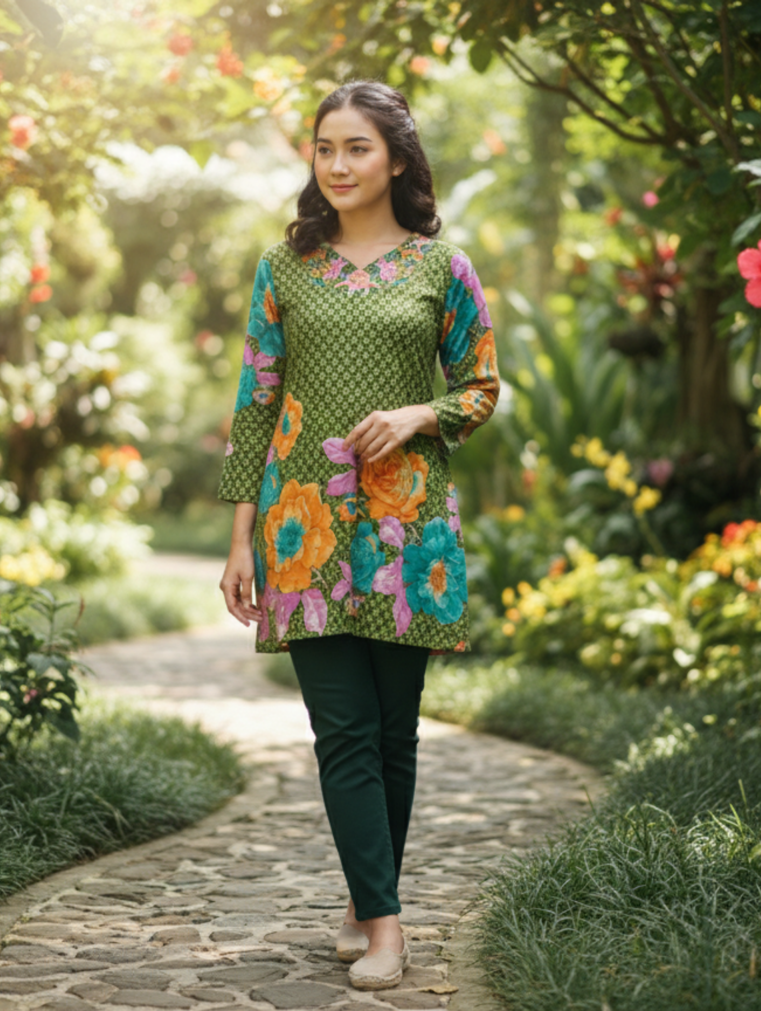 Blusa Túnica Estampada con Diseño Floral